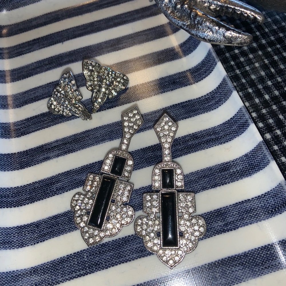 Vintage elephant earrings and Art Deco sparklers